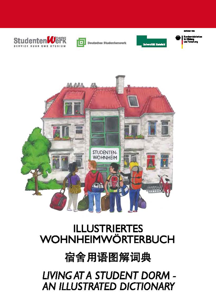 Titelseite der Broschüre Illustriertes Wohnheimwörterbuch Deutsch-Englisch-Chinesisch